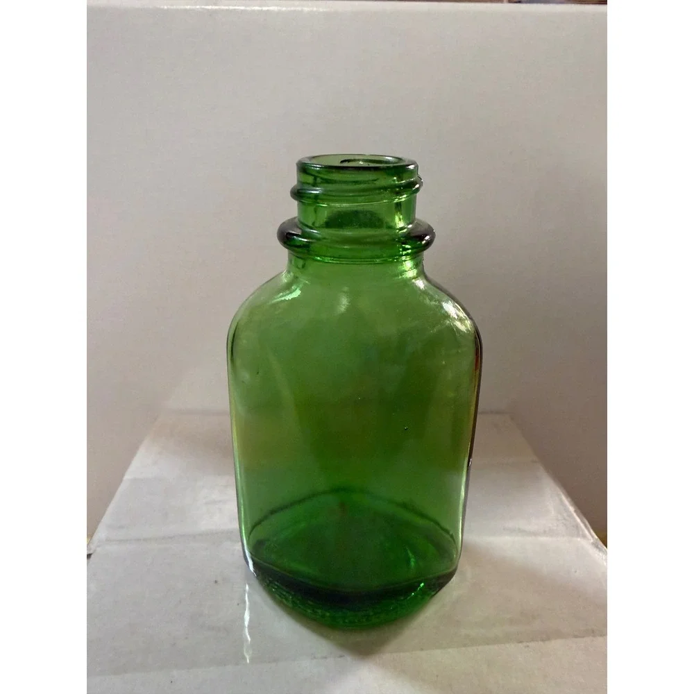 Vintage Emerald Green Glass Bottle Small Triangular Apothecary Bud Vase 3 inch